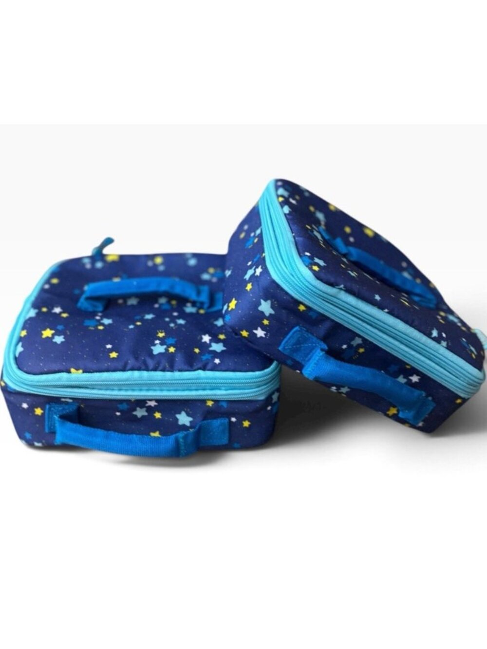 Insulated Expandable Lunch Bag Blue Stars Handle Set of 2 Tasty NWT